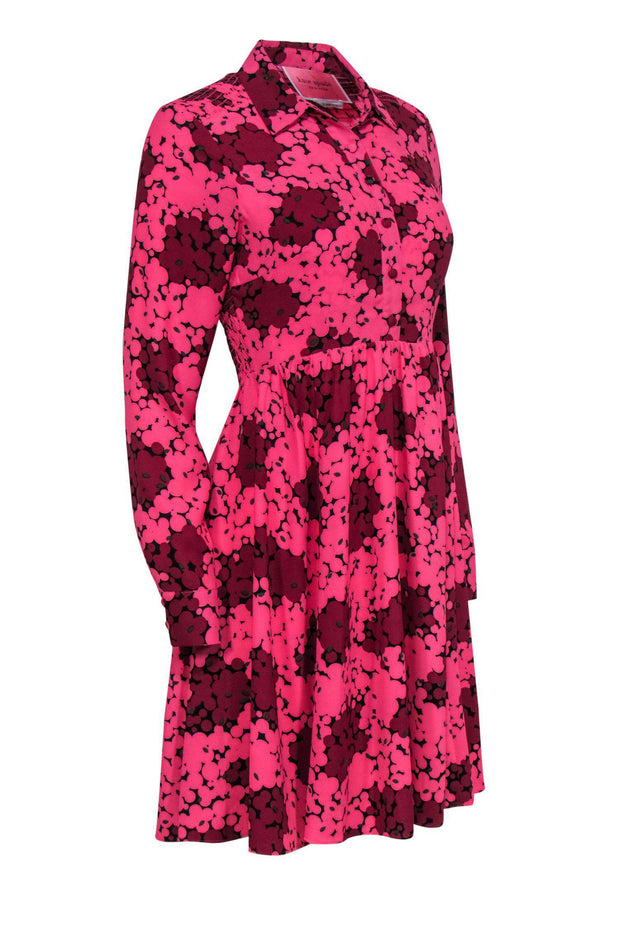 Current Boutique-Kate Spade - Hot Pink & Maroon Abstract Print Button-Up Fit & Flare Dress Sz 2