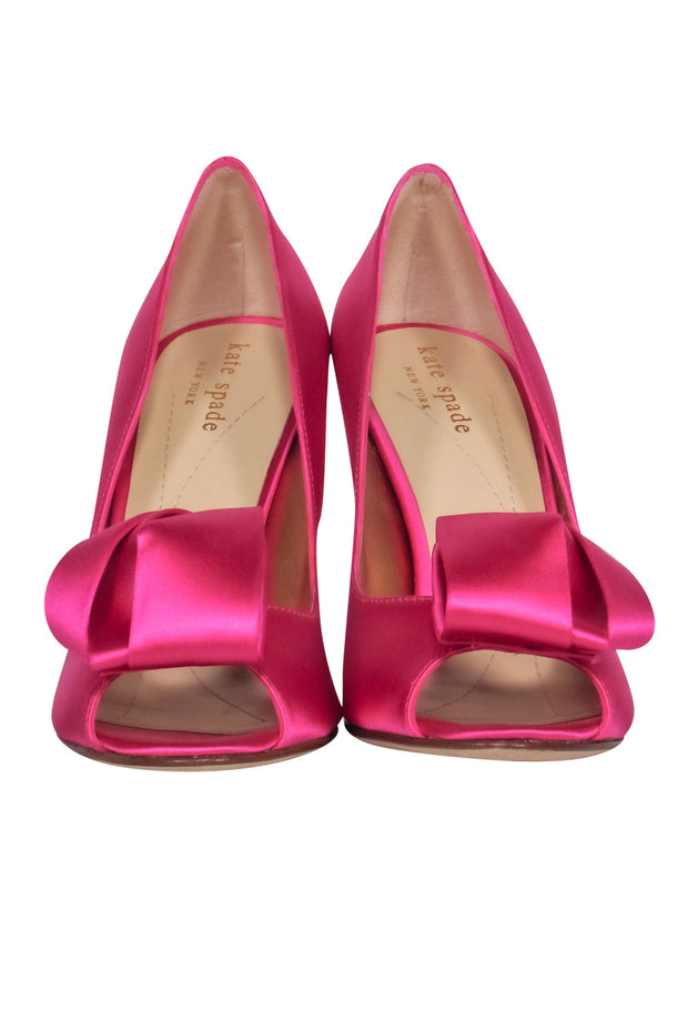 Current Boutique-Kate Spade - Hot Pink Satin Peep Toe Pumps w/ Applique Sz 7