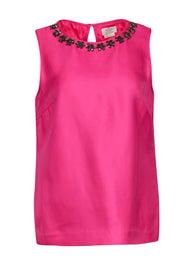 Current Boutique-Kate Spade - Hot Pink Tank w/ Floral Jeweled Neckline Sz 10