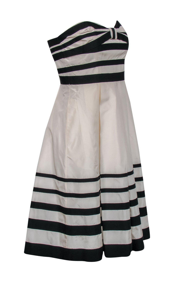 Current Boutique-Kate Spade - Ivory & Black Striped Strapless Silk A-Line Dress w/ Bow Sz 6