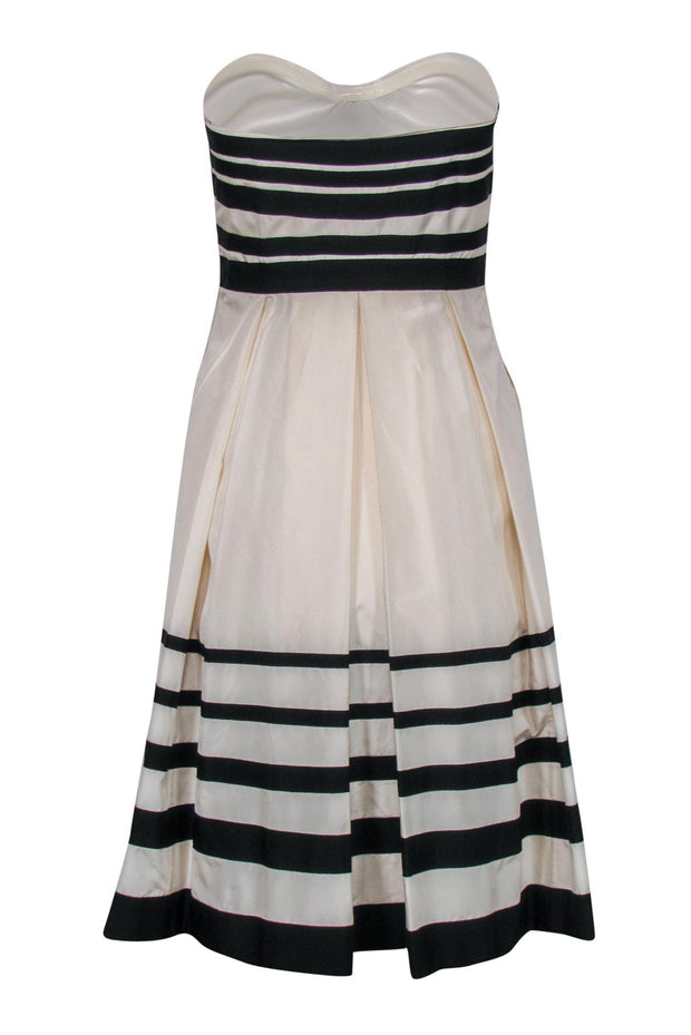 Current Boutique-Kate Spade - Ivory & Black Striped Strapless Silk A-Line Dress w/ Bow Sz 6