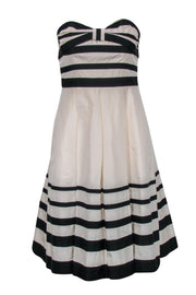 Current Boutique-Kate Spade - Ivory & Black Striped Strapless Silk A-Line Dress w/ Bow Sz 6