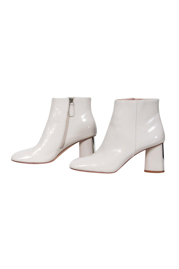 Current Boutique-Kate Spade - Ivory Patent Leather Block Heel Booties w/ Silver Hardware Sz 10