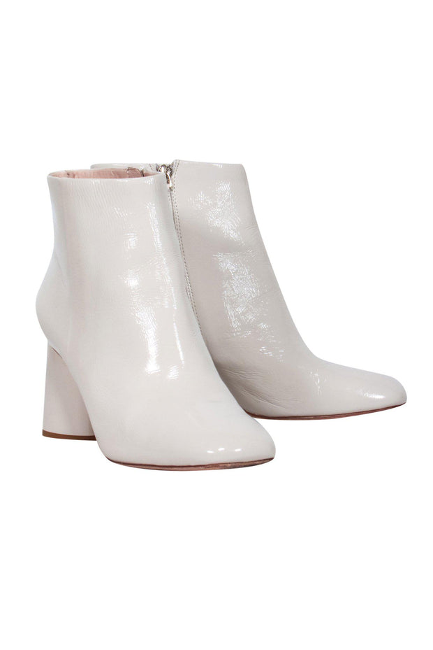 Current Boutique-Kate Spade - Ivory Patent Leather Block Heel Booties w/ Silver Hardware Sz 10