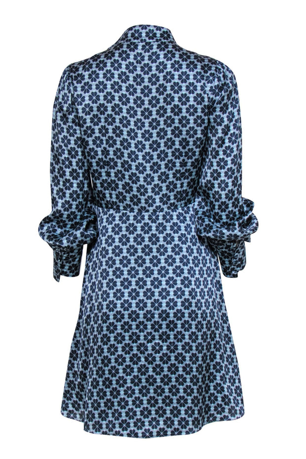 Current Boutique-Kate Spade - Light Blue & Navy Floral Print Mock Neck Silk Dress Sz 6