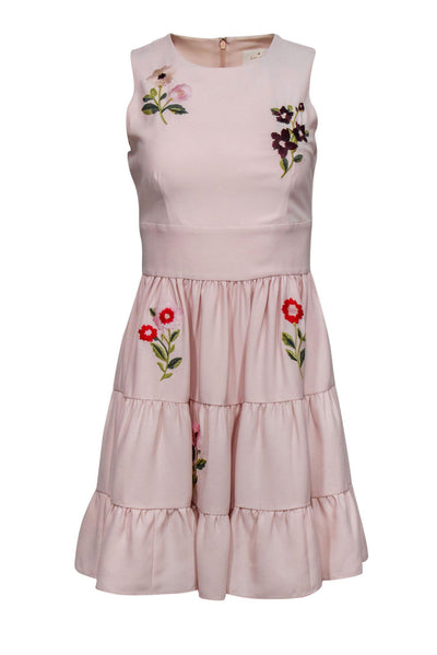 Current Boutique-Kate Spade - Light Pink Floral Embroidered Sleeveless Tiered Fit & Flare Dress Sz 6