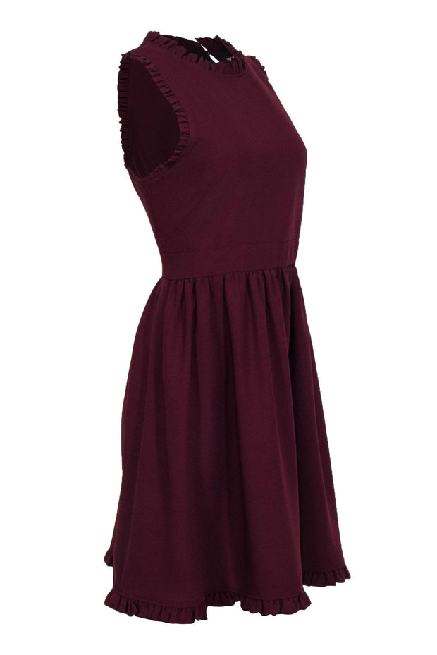 Current Boutique-Kate Spade - Maroon Ruffle Trim A-Line Dress Sz 14