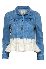 Current Boutique-Kate Spade - Medium Wash Denim Bleach Dye Peplum Jacket Sz S