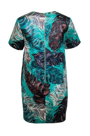 Current Boutique-Kate Spade - Metallic Aqua Green Feather Print Shift Dress Sz 6