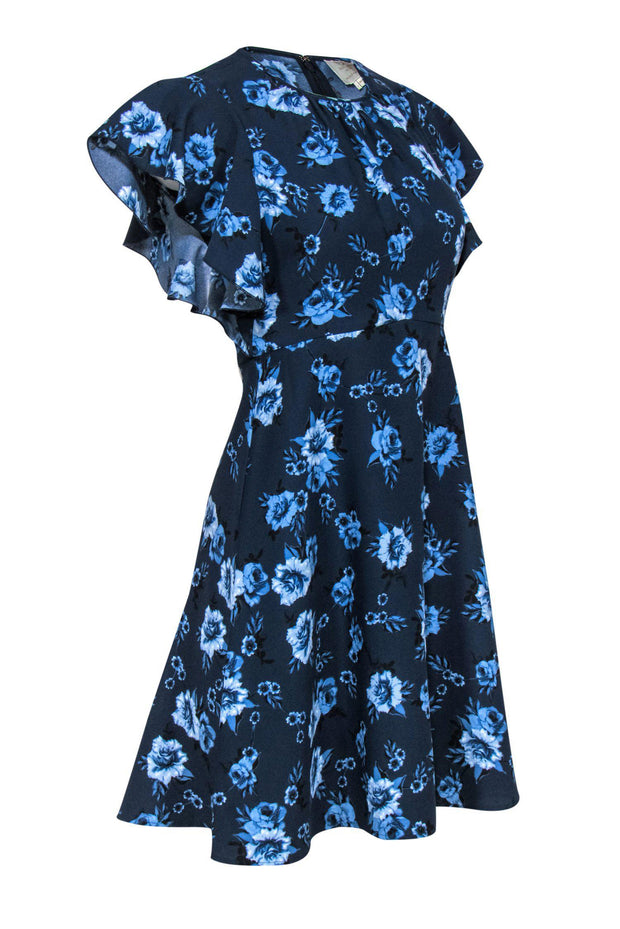 Current Boutique-Kate Spade - Navy & Blue Rose Printed Dress w/ Flutter Sleeves Sz 0