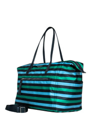 Current Boutique-Kate Spade - Navy, Green & Blue Striped Nylon Weekender Duffle