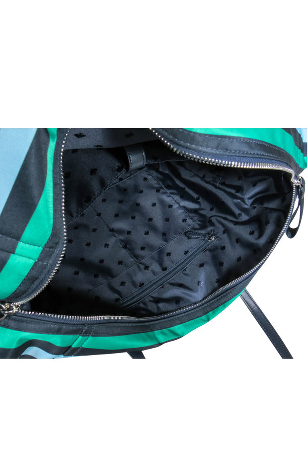 Current Boutique-Kate Spade - Navy, Green & Blue Striped Nylon Weekender Duffle