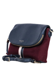 Current Boutique-Kate Spade - Navy Leather & Marron Wool Crossbody Bag w/ Stripe