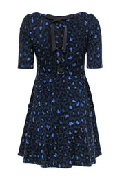 Current Boutique-Kate Spade - Navy Leopard Print Fit & Flare Dress w/ Lace-Up Back Sz XS