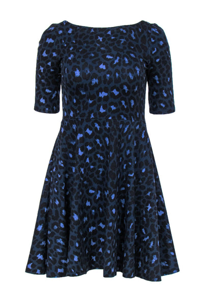 Current Boutique-Kate Spade - Navy Leopard Print Fit & Flare Dress w/ Lace-Up Back Sz XS