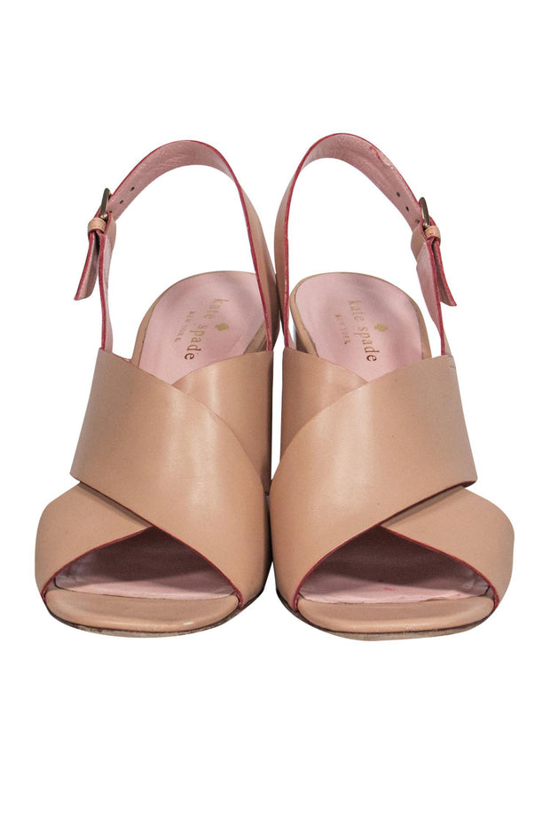 Current Boutique-Kate Spade - Nude Leather Slingback Block Heeled Sandals Sz 10