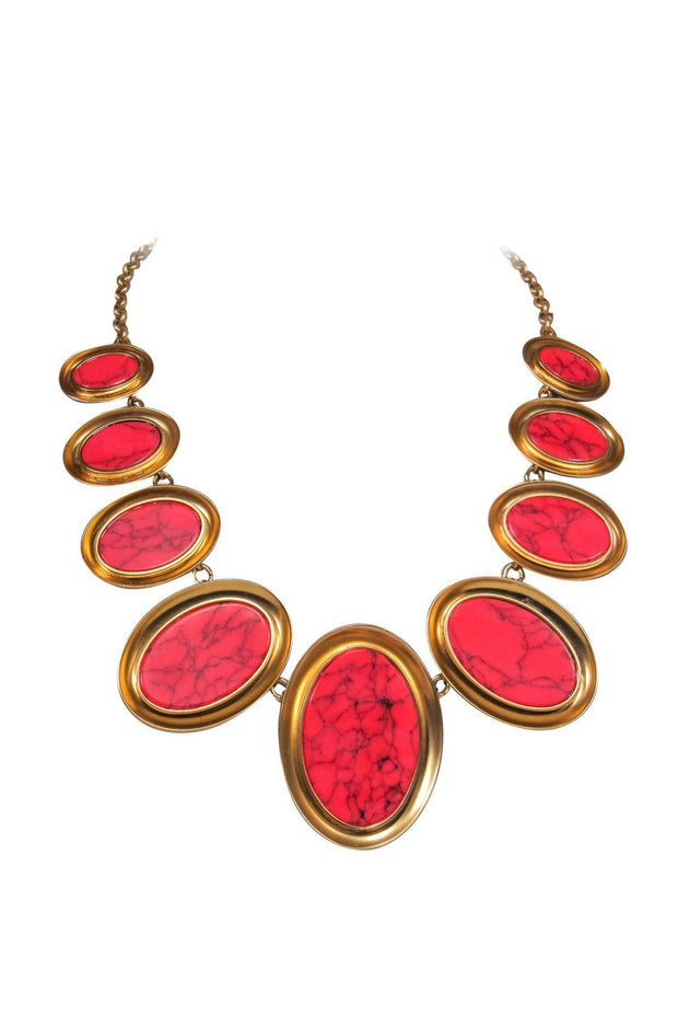 Current Boutique-Kate Spade - Orange & Gold Oval Statement Necklace