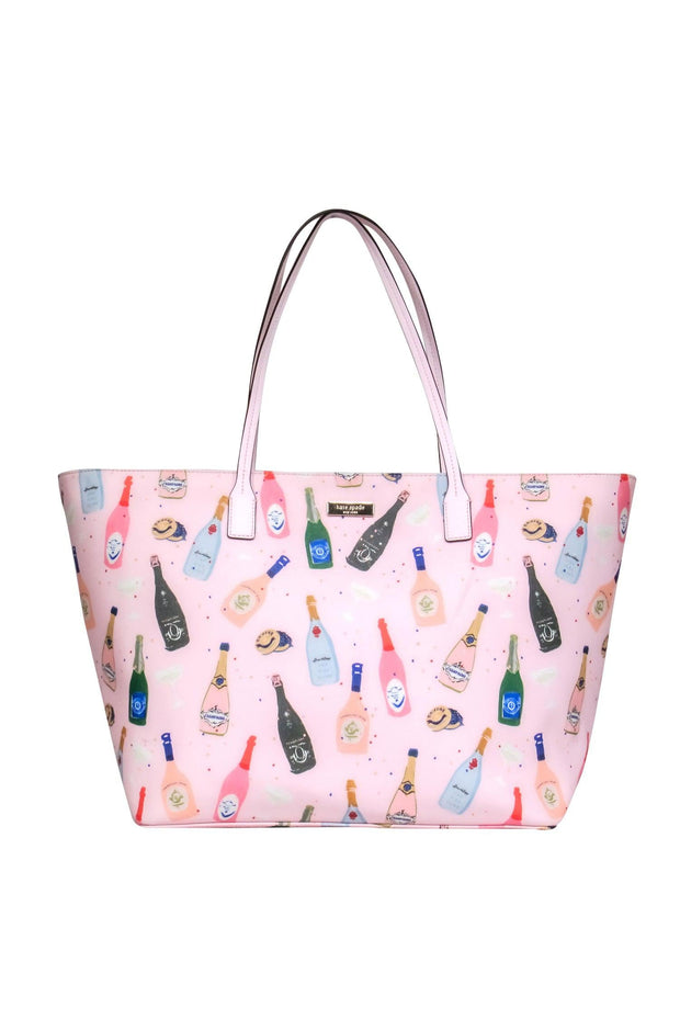 Current Boutique-Kate Spade - Pink Champagne Bottles Print Tote Bag