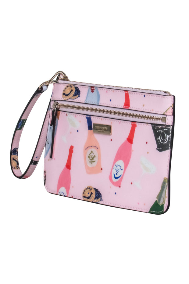 Current Boutique-Kate Spade - Pink Champagne Bottles Print Wristlet