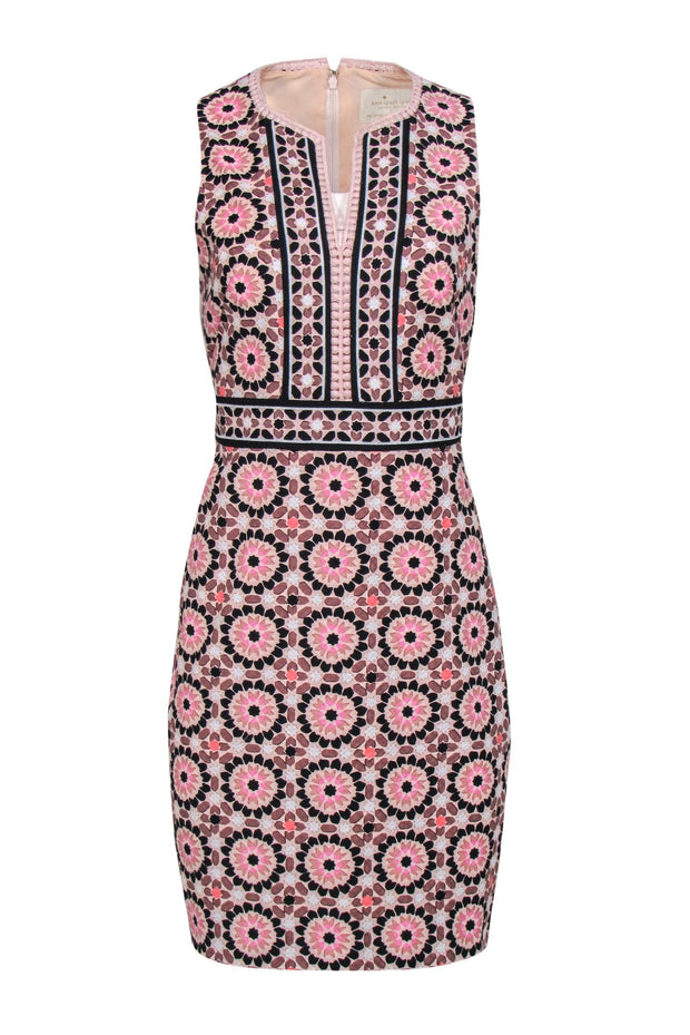 Current Boutique-Kate Spade - Pink Geometric Print Sleeveless Sheath Dress w/ Embroidered Trim Sz 8