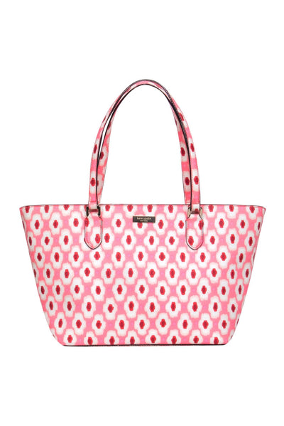 Current Boutique-Kate Spade - Pink & Red Ikat Print Tote Bag w/ Zipper Close