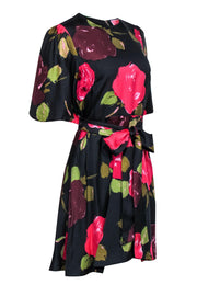Current Boutique-Kate Spade - Pink & Wine Rose Print Silk Blend Fit & Flare Dress Sz 8