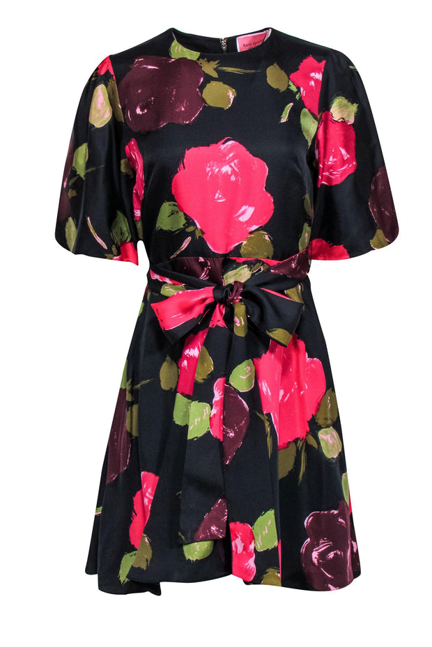 Current Boutique-Kate Spade - Pink & Wine Rose Print Silk Blend Fit & Flare Dress Sz 8