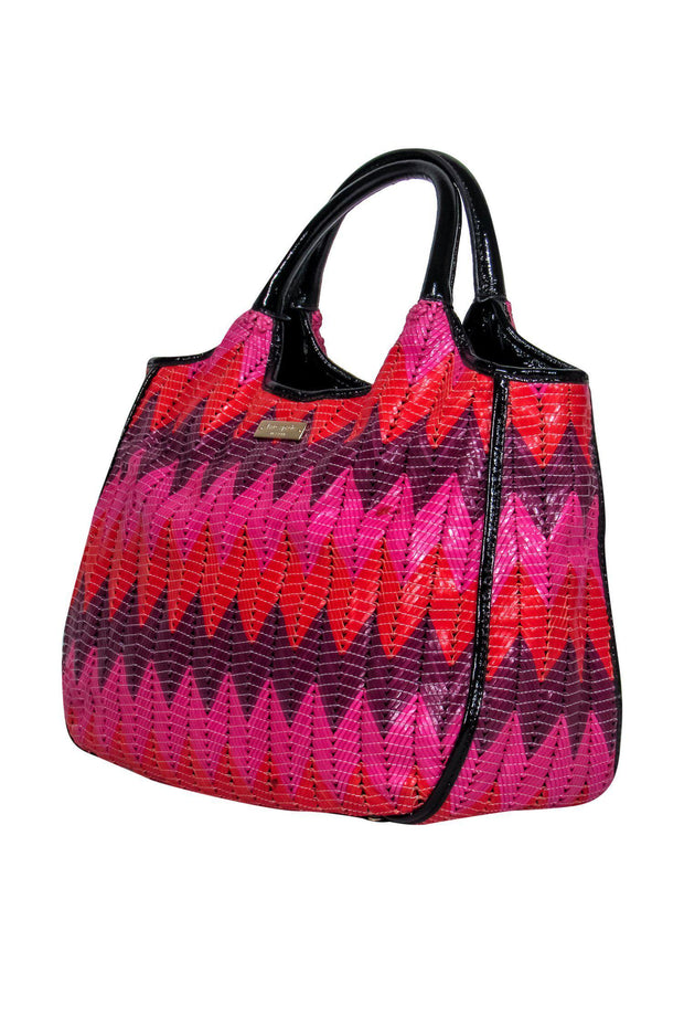 Current Boutique-Kate Spade - Purple, Pink & Red Woven Chevron Basket Bag