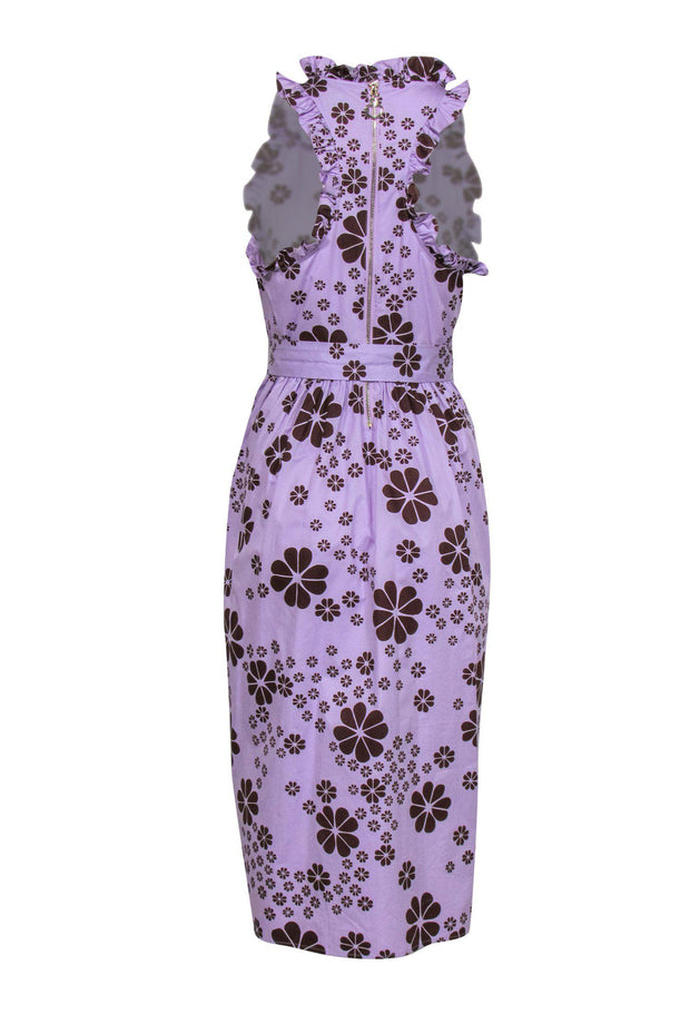 Current Boutique-Kate Spade - Purple Ruffle Midi Dress w/ Brown Floral Print Sz 6