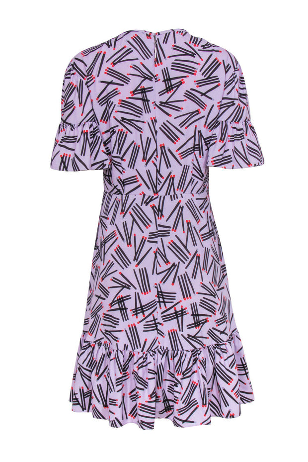 Current Boutique-Kate Spade - Purple Ruffle Sleeve Matchstick Print Dress Sz 6