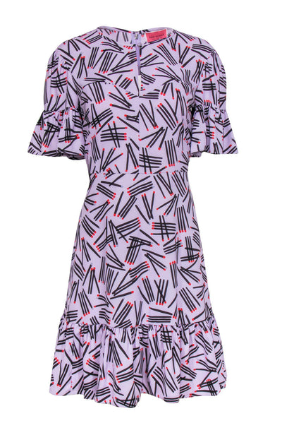 Current Boutique-Kate Spade - Purple Ruffle Sleeve Matchstick Print Dress Sz 6