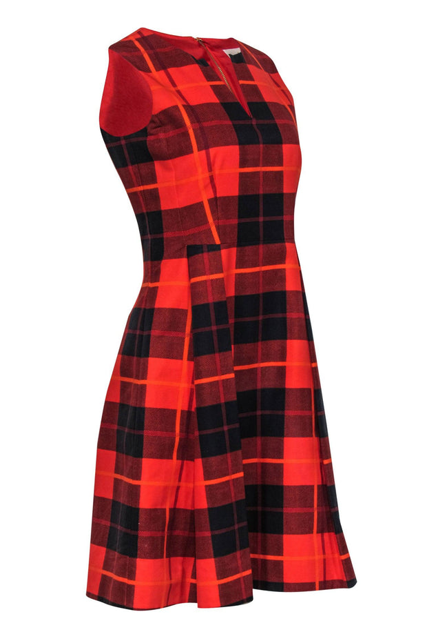 Current Boutique-Kate Spade - Red & Black Plaid Sleeveless Fit & Flare Dress Sz 2