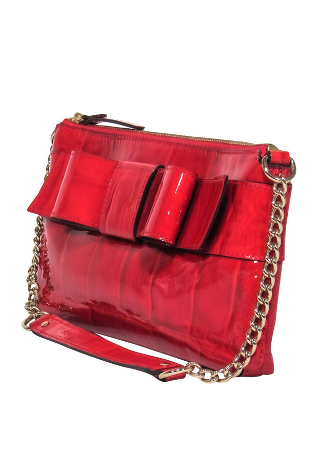 Current Boutique-Kate Spade - Red Patent Leather Reptile Textured Shoulder Bag