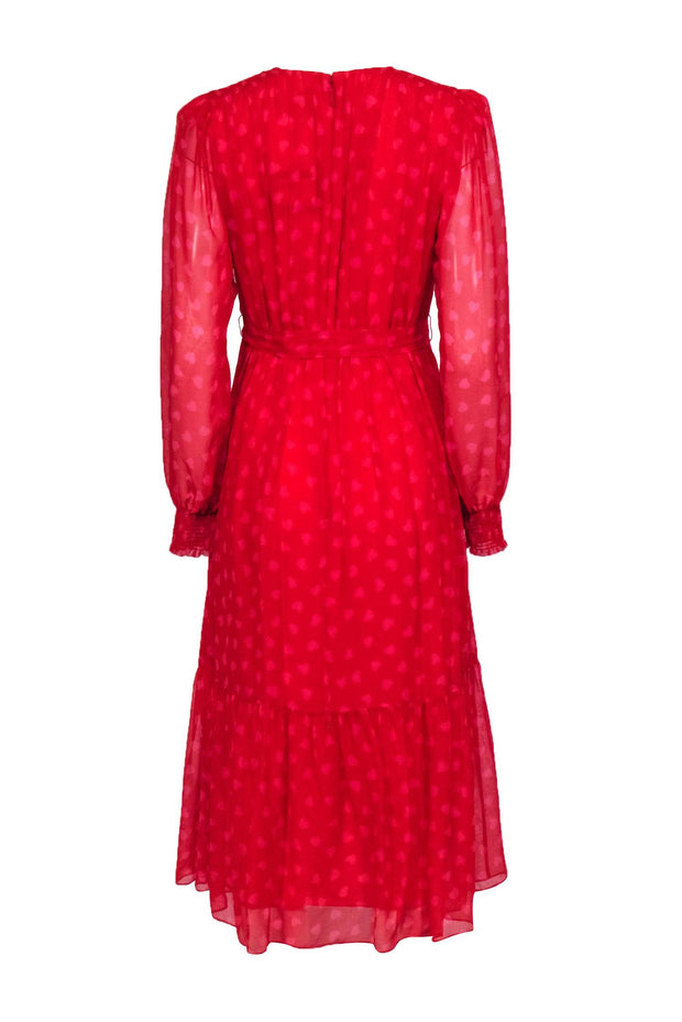 Current Boutique-Kate Spade - Red & Pink Heart Print Belted Midi Dress Sz 6