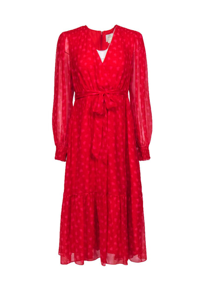 Current Boutique-Kate Spade - Red & Pink Heart Print Belted Midi Dress Sz 6