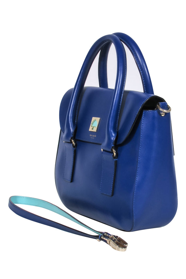 Current Boutique-Kate Spade - Royal Blue Leather Structured Satchel w/ Turquoise Trim