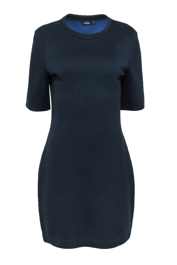 Current Boutique-Kate Spade Saturday - Navy Textured Short Sleeve Sheath Dress Sz L