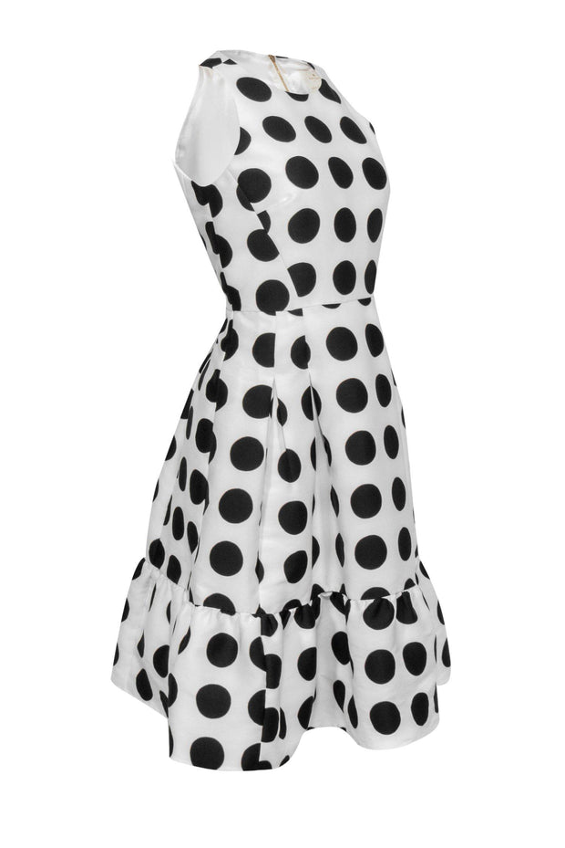 Current Boutique-Kate Spade - White & Black Polka Dot Sleeveless A-Line Dress w/ Flounce Hem Sz 6