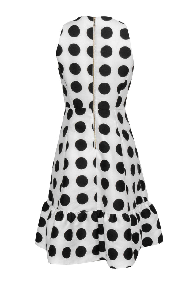 Current Boutique-Kate Spade - White & Black Polka Dot Sleeveless A-Line Dress w/ Flounce Hem Sz 6