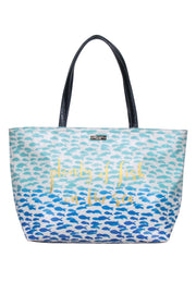 Current Boutique-Kate Spade - White & Blue Fish Print Leather Tote w/ “Plenty of Fish in the Sea” Text