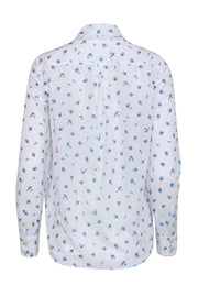 Current Boutique-Kate Spade - White & Blue Floral Print Button Up Shirt w/ Ruffled Collar Sz XS