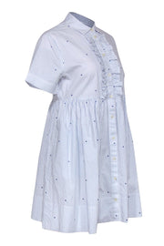 Current Boutique-Kate Spade - White & Blue Pinstriped & Heart Print Button-Up Dress Sz S