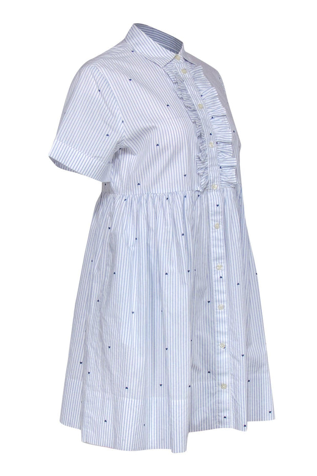 Current Boutique-Kate Spade - White & Blue Pinstriped & Heart Print Button-Up Dress Sz S