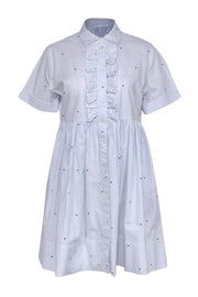 Current Boutique-Kate Spade - White & Blue Pinstriped & Heart Print Button-Up Dress Sz S