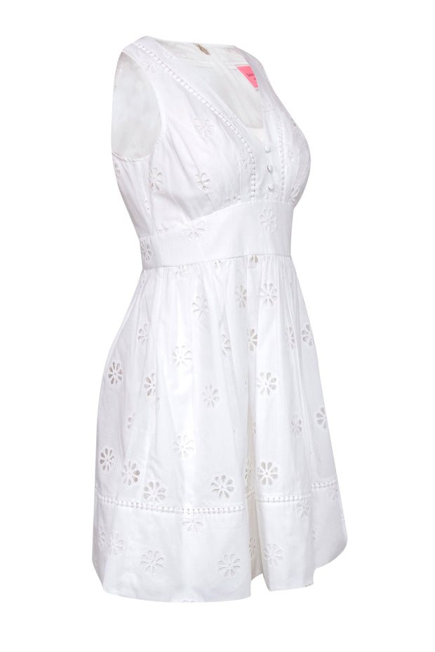 Current Boutique-Kate Spade - White Floral Eyelet Fit & Flare Sleeveless Dress Sz 2