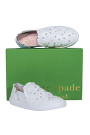 Current Boutique-Kate Spade - White Leather "Louise" Slip-On Sneakers w/ Floral Beading Sz 7.5