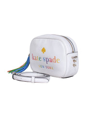 Current Boutique-Kate Spade – White Leather Rainbow Logo Crossbody Camera Bag