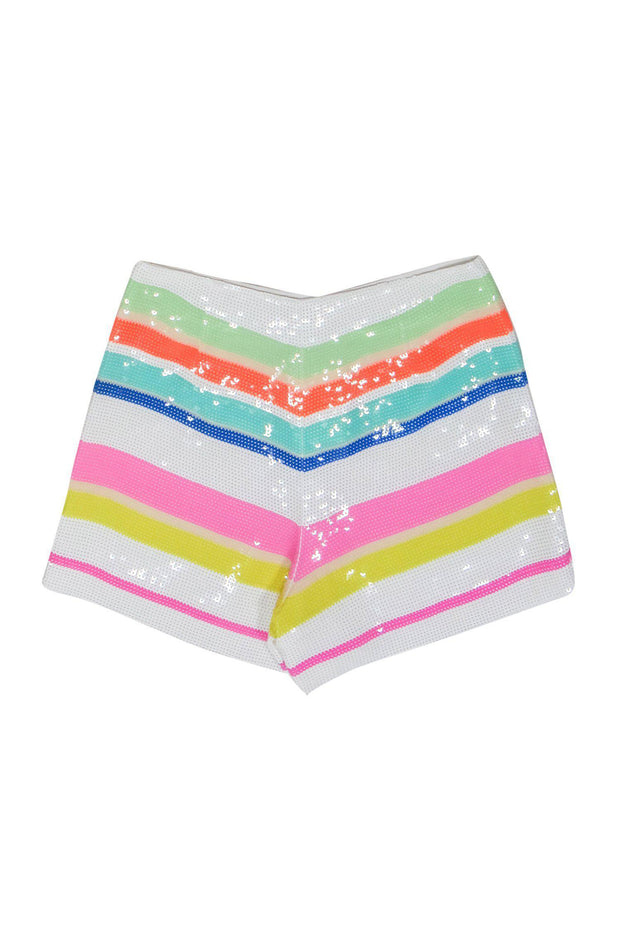 Current Boutique-Kate Spade - White & Multicolored Striped Sequin High Waisted Shorts Sz 0