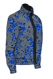 Current Boutique-Kate Spade - White, Navy & Blue Striped & Floral Print Zip-Up Jacket Sz M