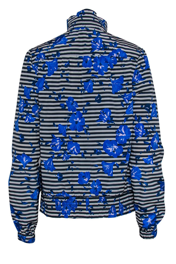 Current Boutique-Kate Spade - White, Navy & Blue Striped & Floral Print Zip-Up Jacket Sz M